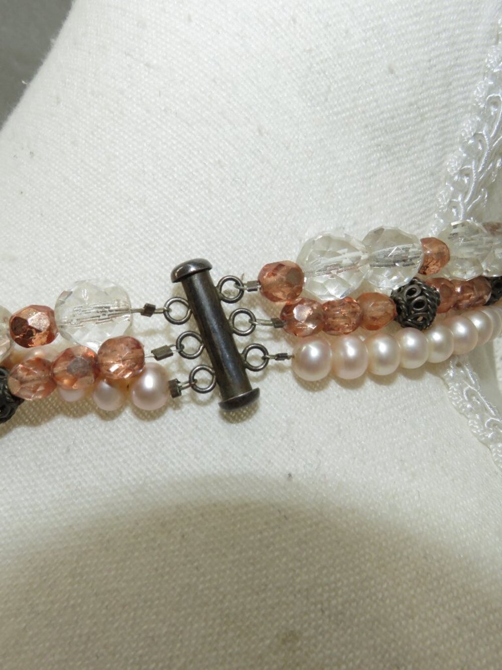 Vintage multi strand beaded necklace pink pearl amber faceted beads 16in - Picture 1 of 5
